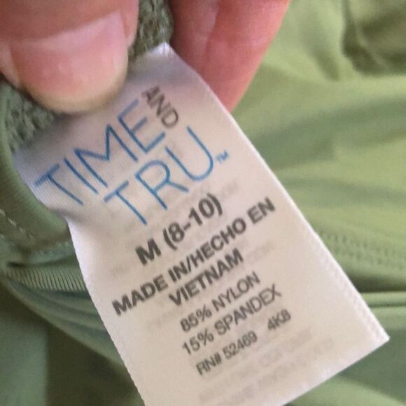 NEW Time and Tru Olive green, one piece, low-cut, bathing suit, gold ring, size - Picture 5 of 6